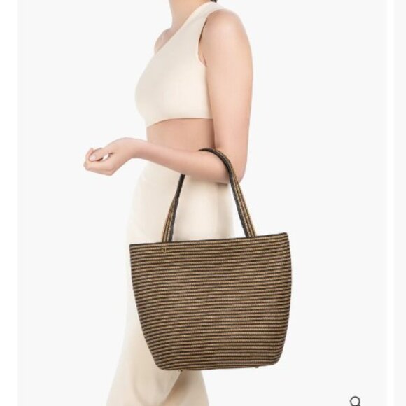 EUC Eric Javits Natural Black Striped Squishee Tote - Picture 3 of 11